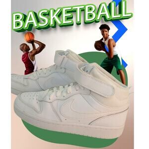 Nike Court Borough Mid2 Boys Triple White Sneakers - Size 4.5 Youth